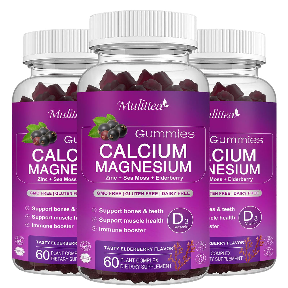 Close-up of elderberry flavored calcium magnesium zinc gummies
