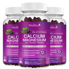 Close-up of elderberry flavored calcium magnesium zinc gummies