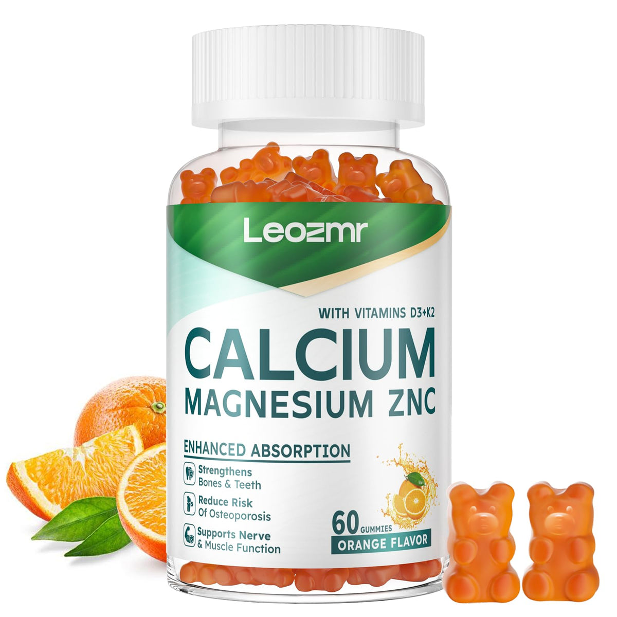 Bottle of Calcium Magnesium Zinc Gummies with Vitamin D3 & K2 Orange-60