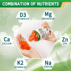 Ingredients panel showing Calcium, Magnesium, Zinc with D3 and K2