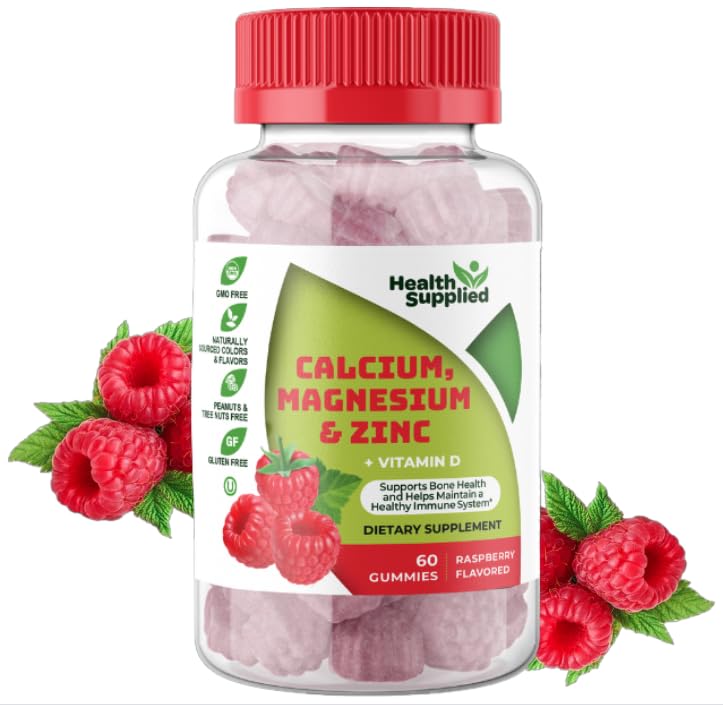 Front view of Calcium Magnesium Zinc + Vitamin D Gummies in Raspberry flavor
