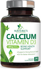 Bottle of calcium supplement 1200 mg with vitamin D3 1600 IU for immune and bone health