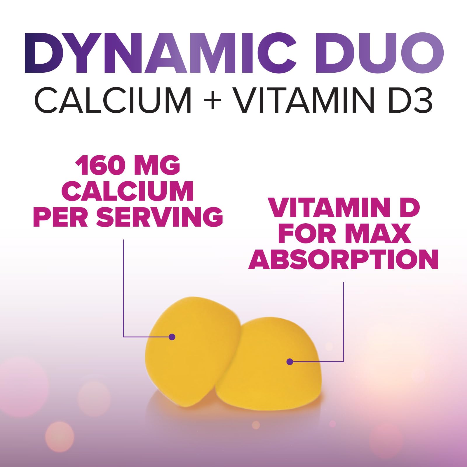 Nutrition label on calcium gummies bottle highlighting vitamin D3