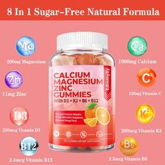 Gummies containing calcium, magnesium, zinc with D3 and B12
