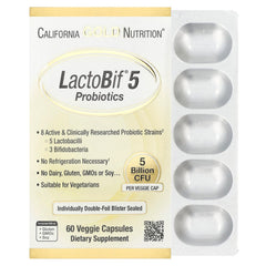 Bottle label of California Gold Nutrition LactoBif 5 Probiotics