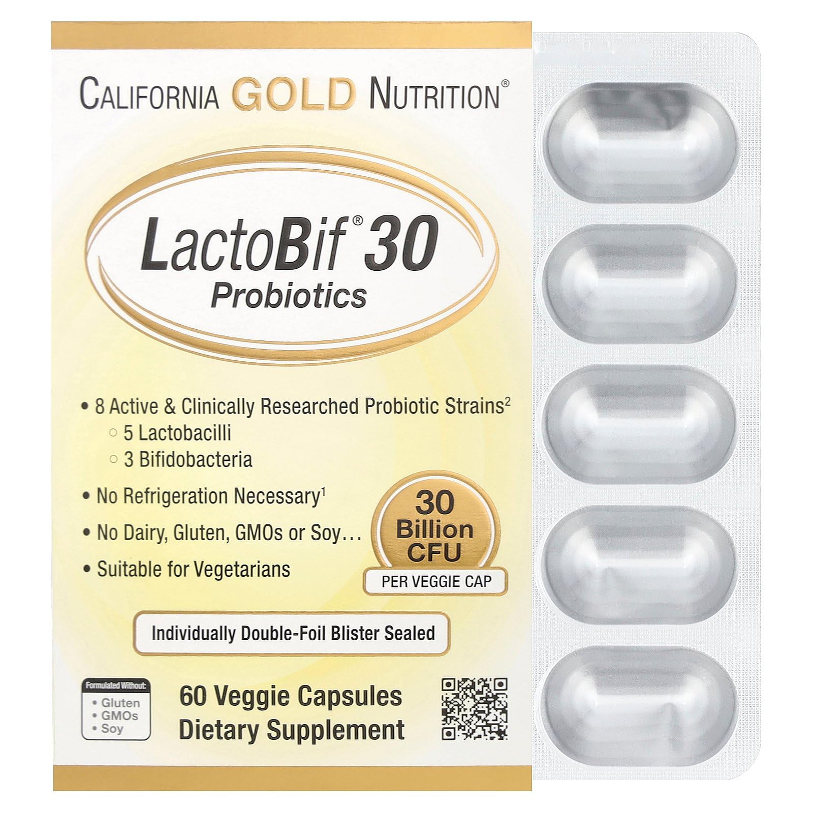 California Gold Nutrition LactoBif Probiotics bottle with 60 veggie capsules