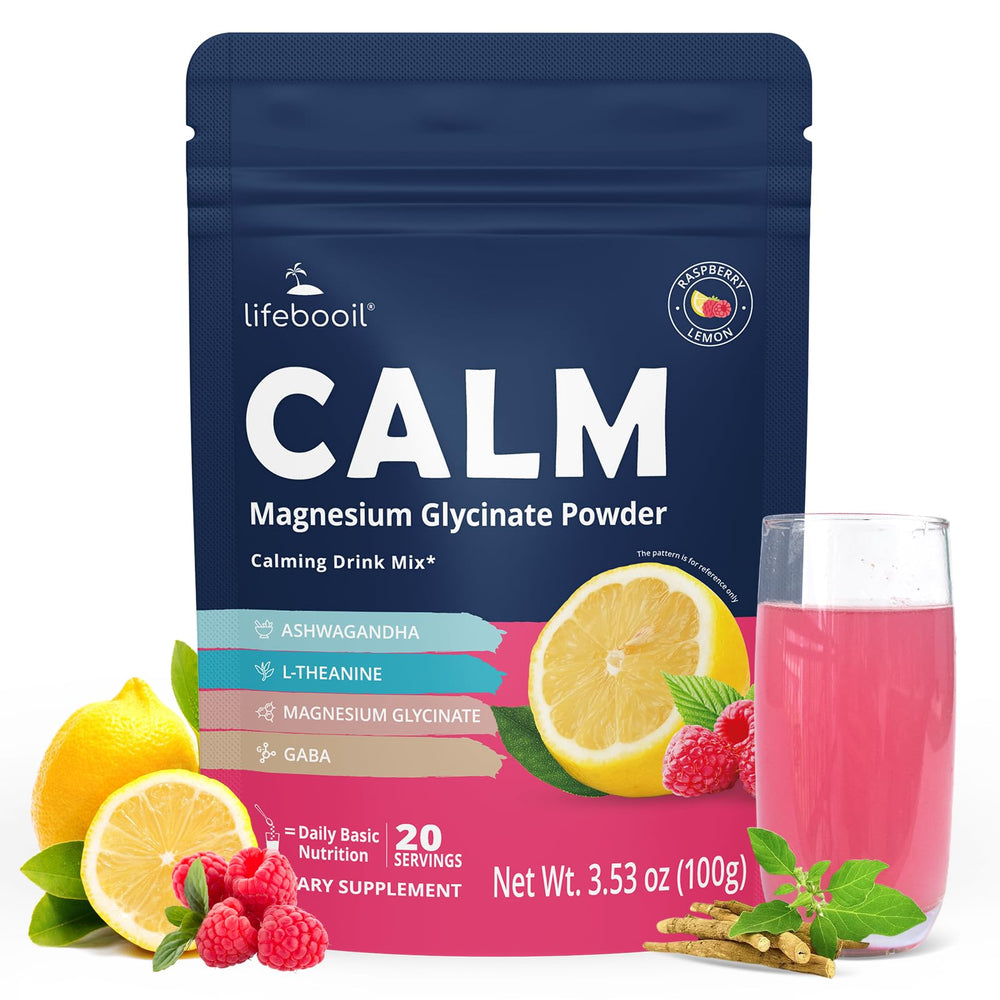 Calm Magnesium Glycinate Raspberry Lemonade powder container – front view
