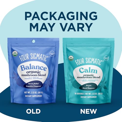 Label showing 30 servings for Four Sigmatic Calm Mushroom Blend