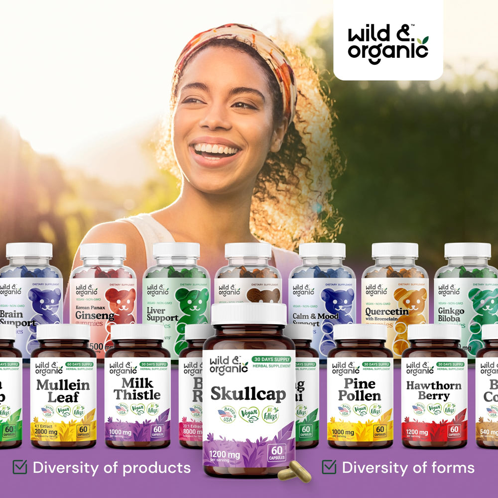 Concept image of relaxation and calmness with skullcap supplement
