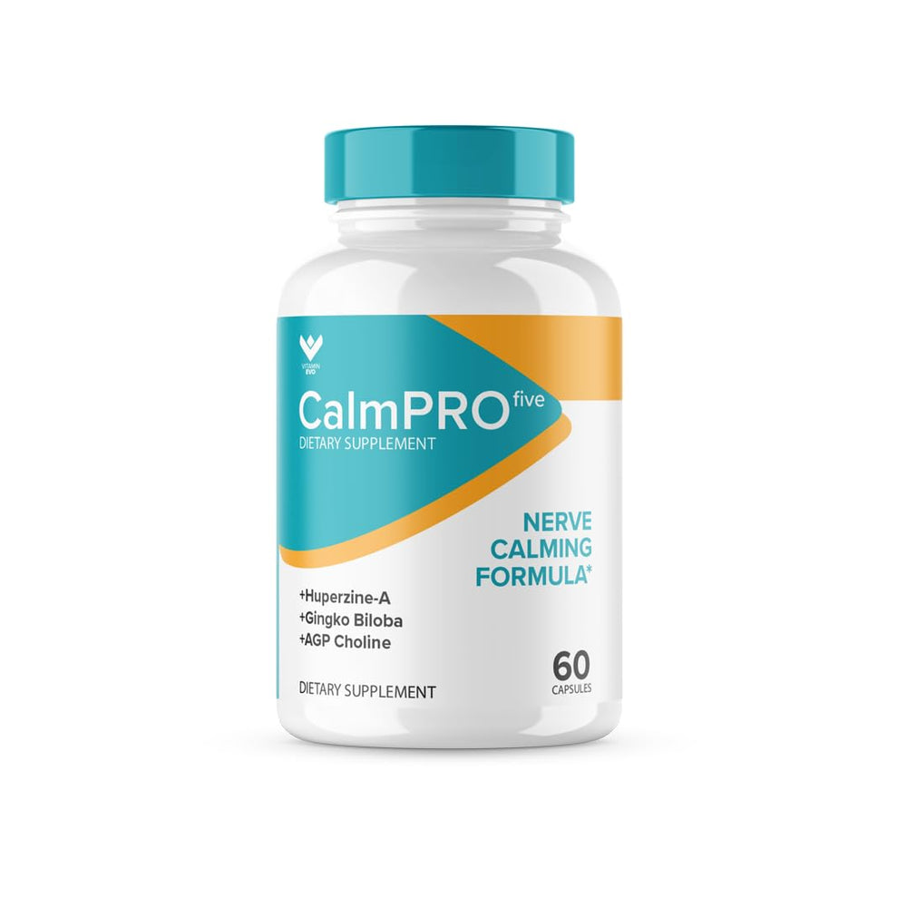 CalmPro5 product bottle with 120 capsules and label close-up