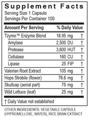 CalmZyme bottle packaging and 100 capsules