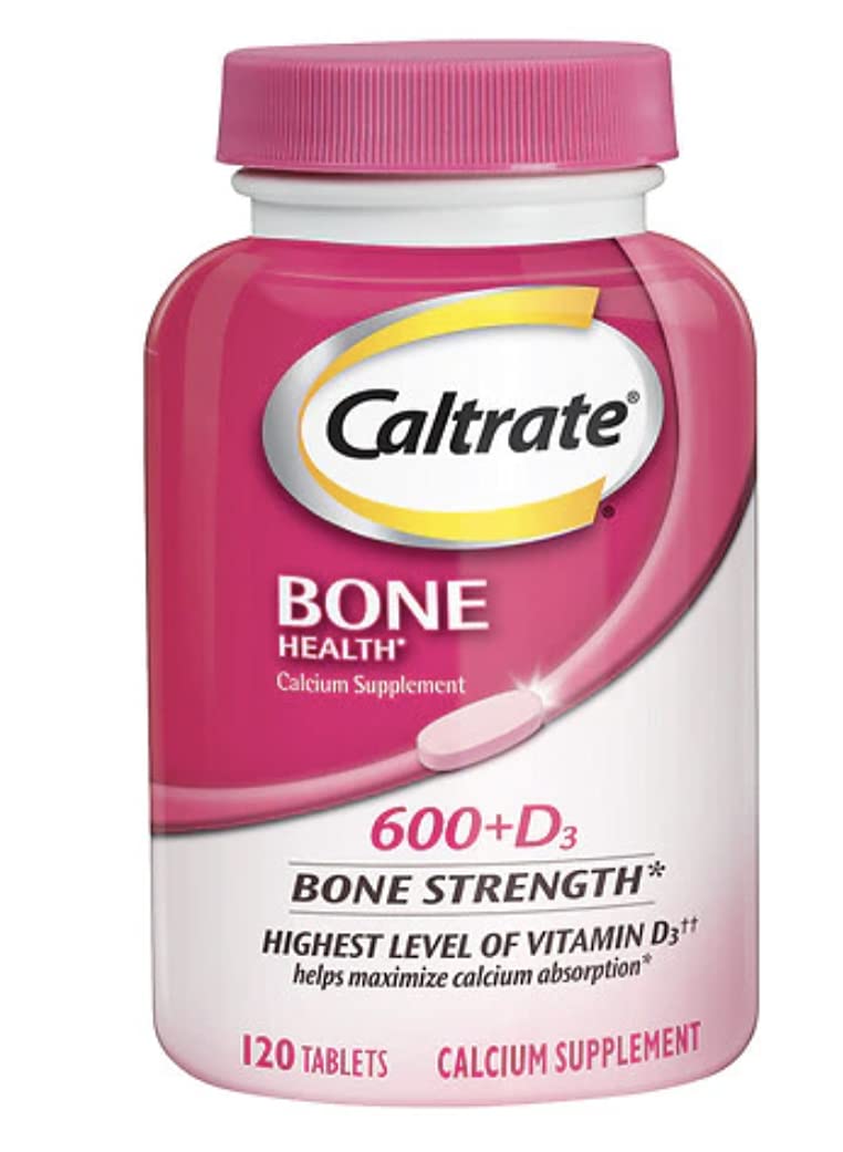 Front view of Caltrate Calcium & Vitamin D 600+D3 bottle with 120 tablets