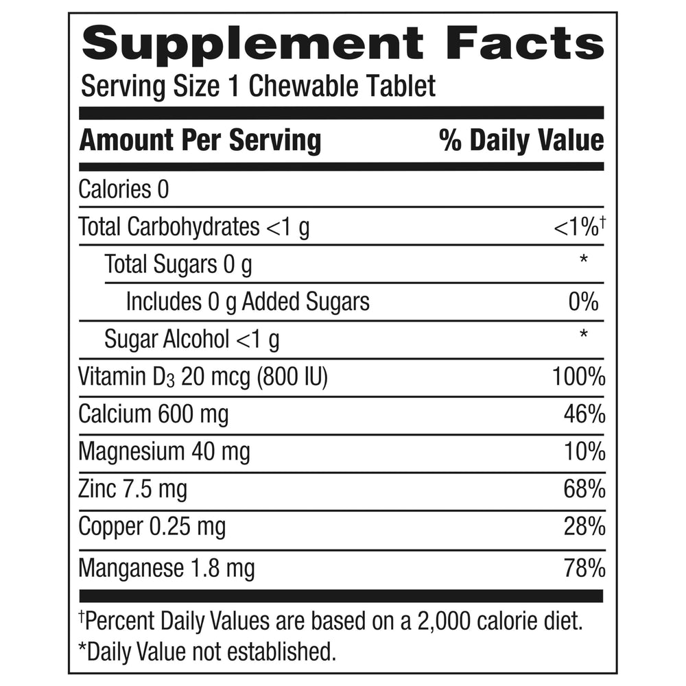 Caltrate chewables tablet showing 20 mcg vitamin D3