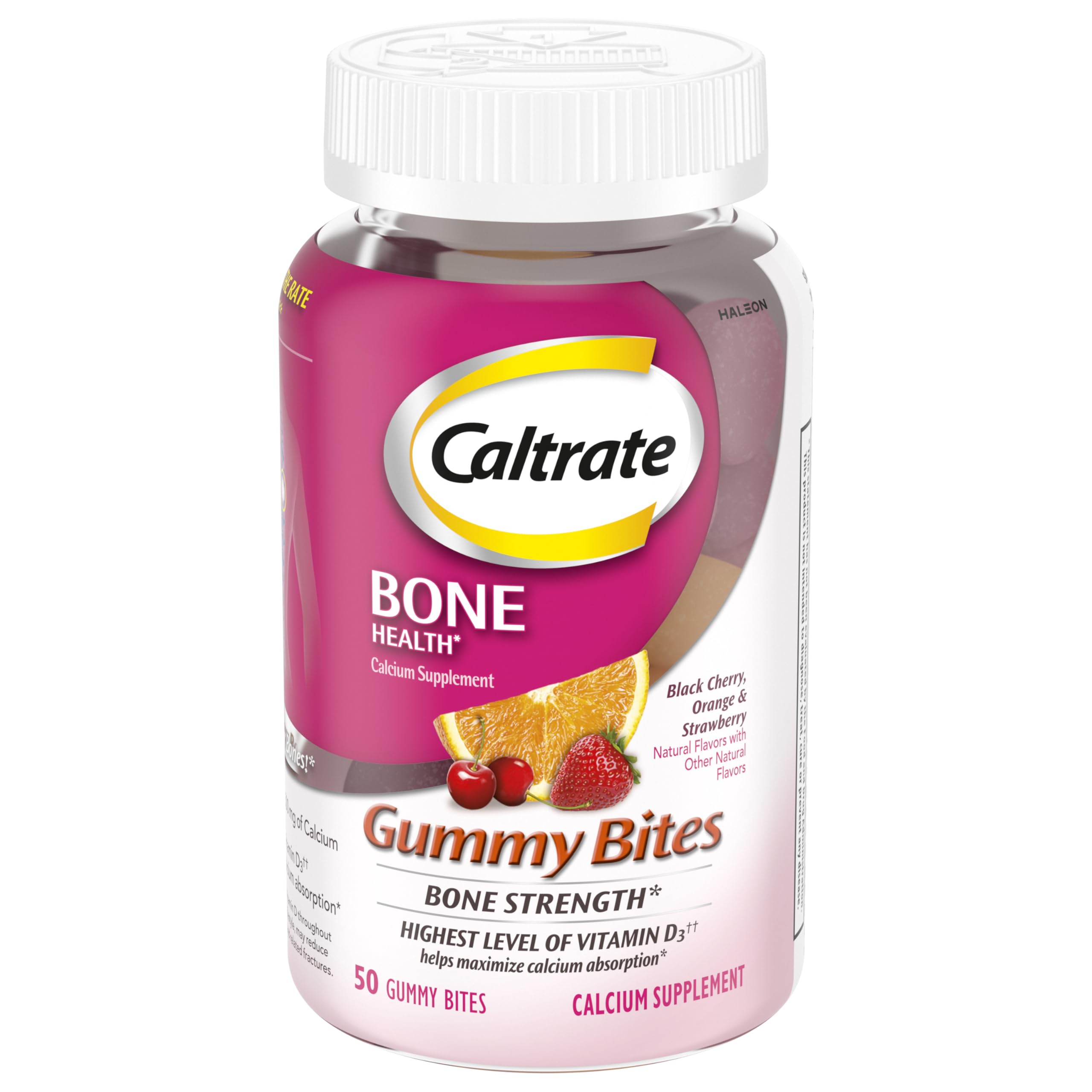 Bottle of Caltrate Gummy Bites with Black Cherry flavor (50 count)