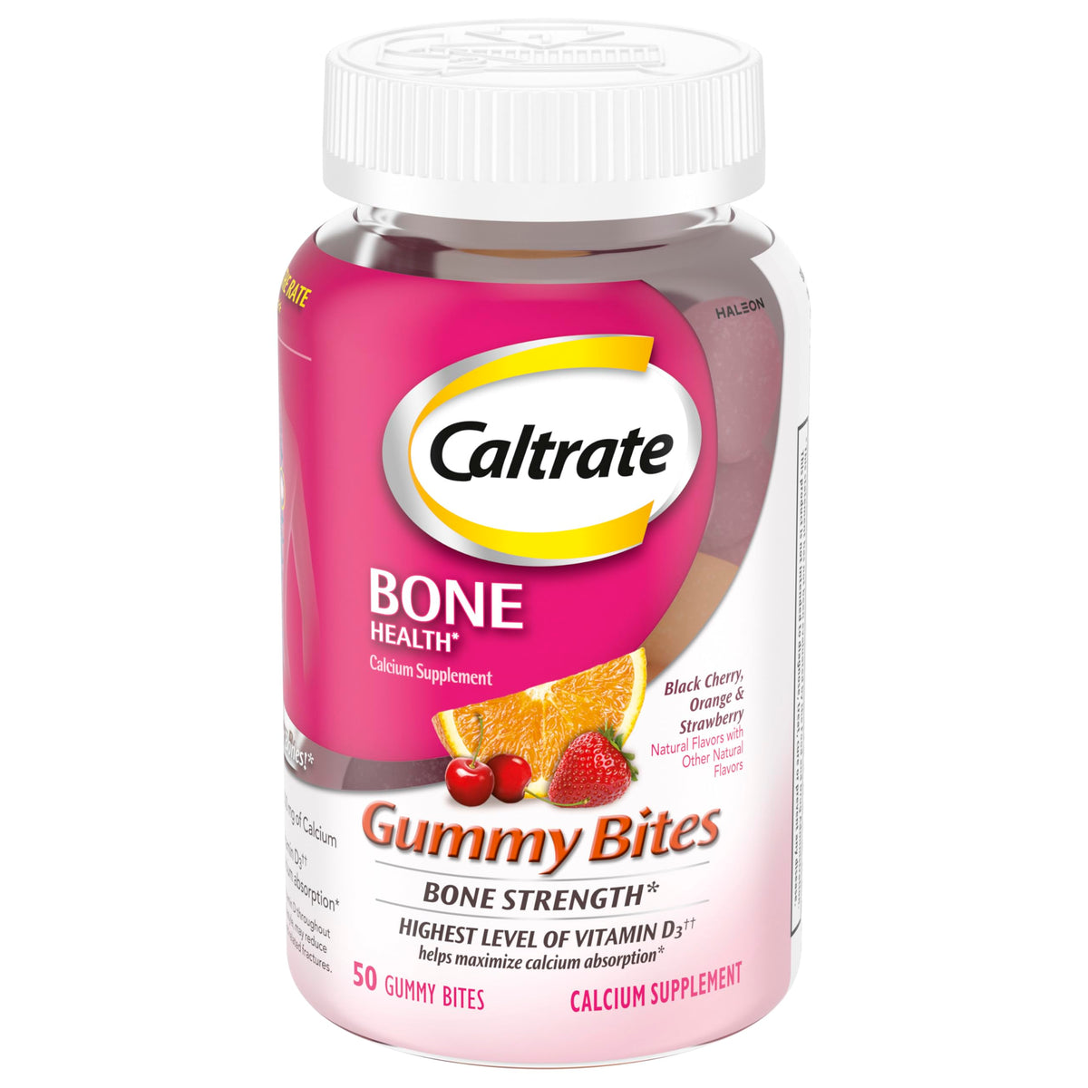 Bottle of Caltrate Gummy Bites with Black Cherry flavor (50 count)