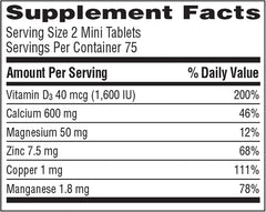 Caltrate Minis + Minerals back label