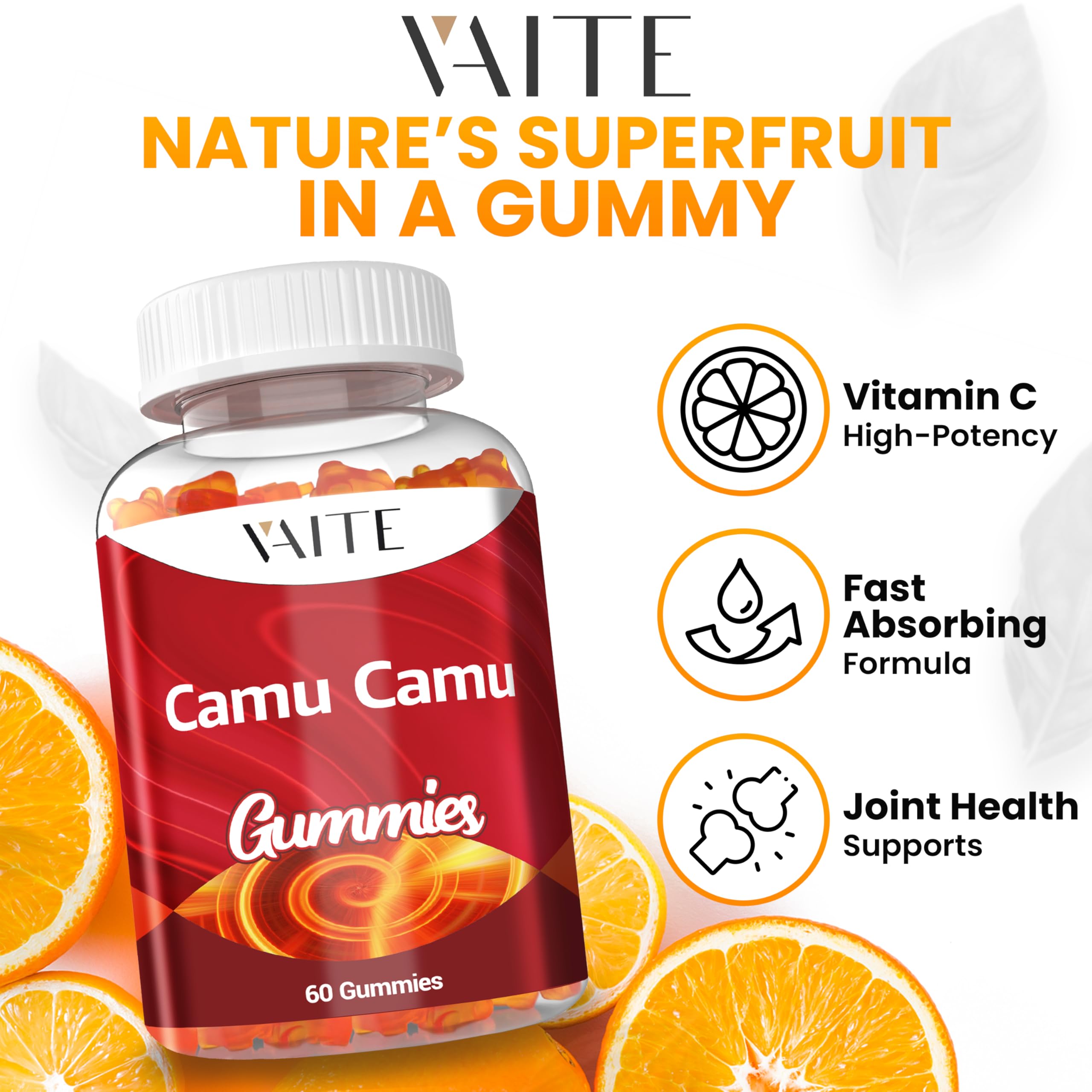 Close-up of orange Camu Camu Vitamin C Gummies