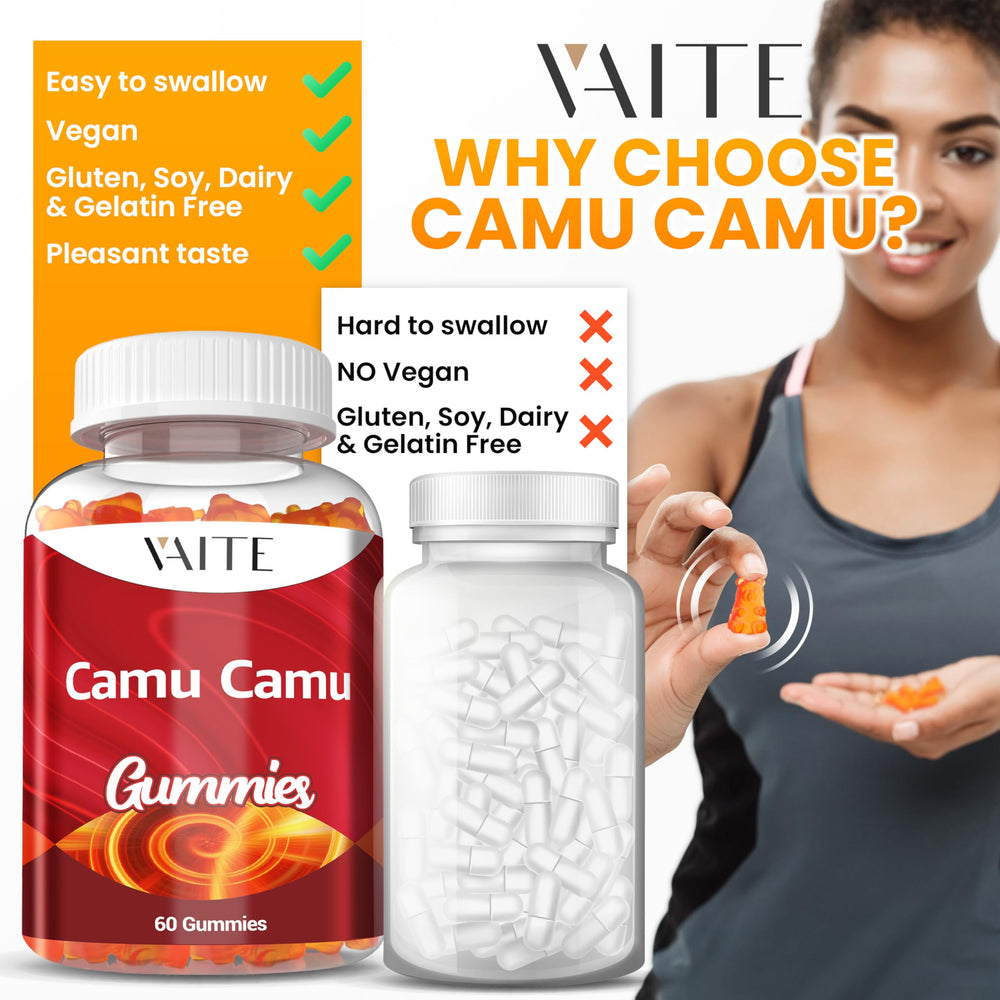 Active man taking a Camu Camu vitamin C gummy for energy