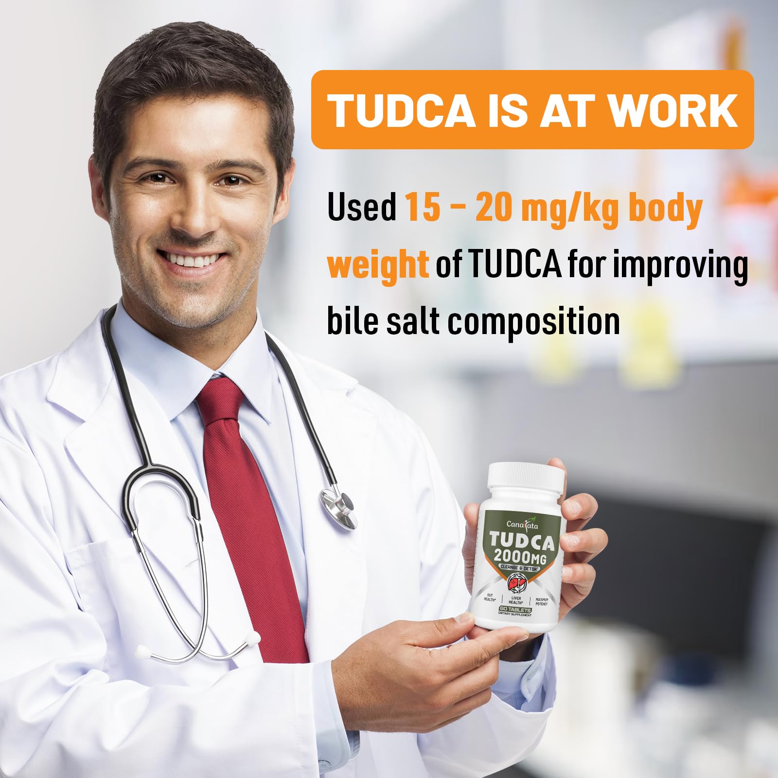 Close-up of Canarata TUDCA 2000mg tablets