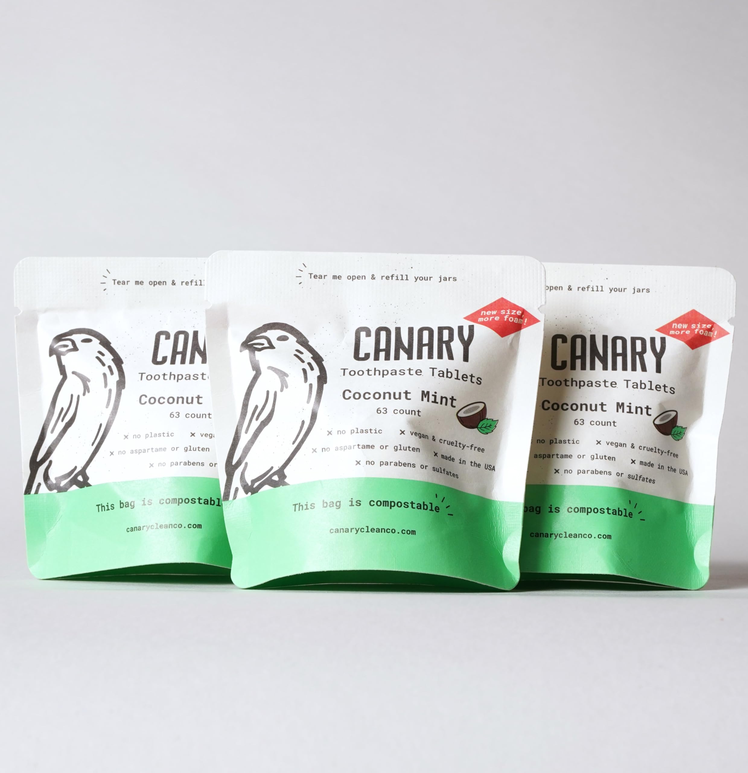 Canary Coconut Mint Nano Hydroxyapatite Toothpaste Tablets packaging