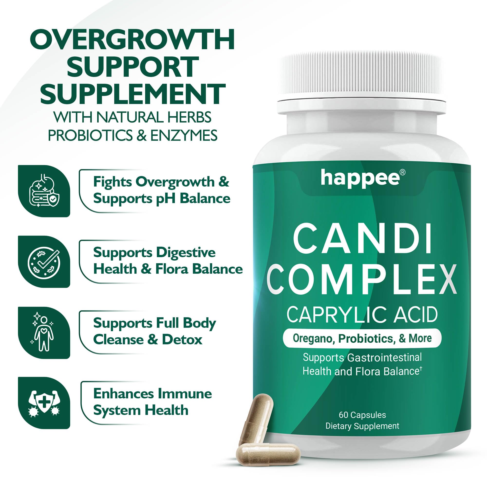 Capsules containing caprylic acid from Candida Complex