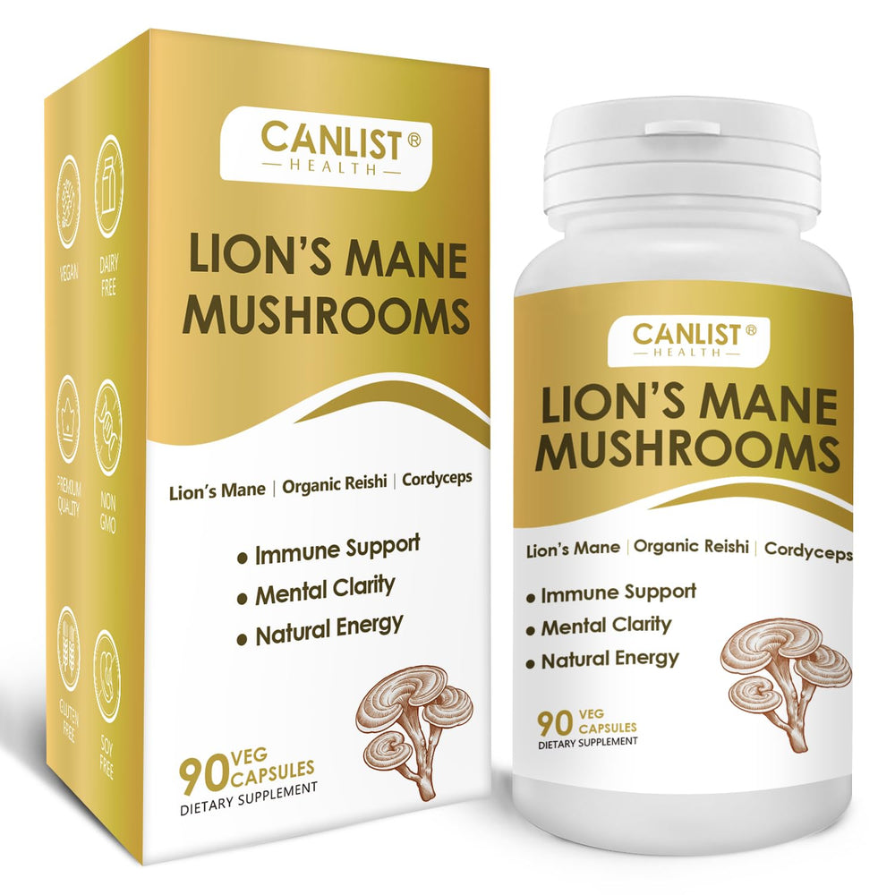 CANLIST Organic Mushroom Complex bottle with Lion’s Mane, Cordyceps and Reishi capsules