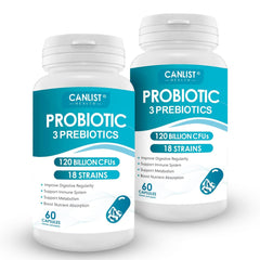 CANLIST Probiotics bottle showing 120B CFUs and 18 strains