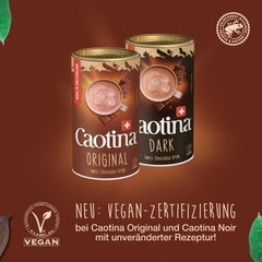 Close-up of Swiss origin label on Caotina tin