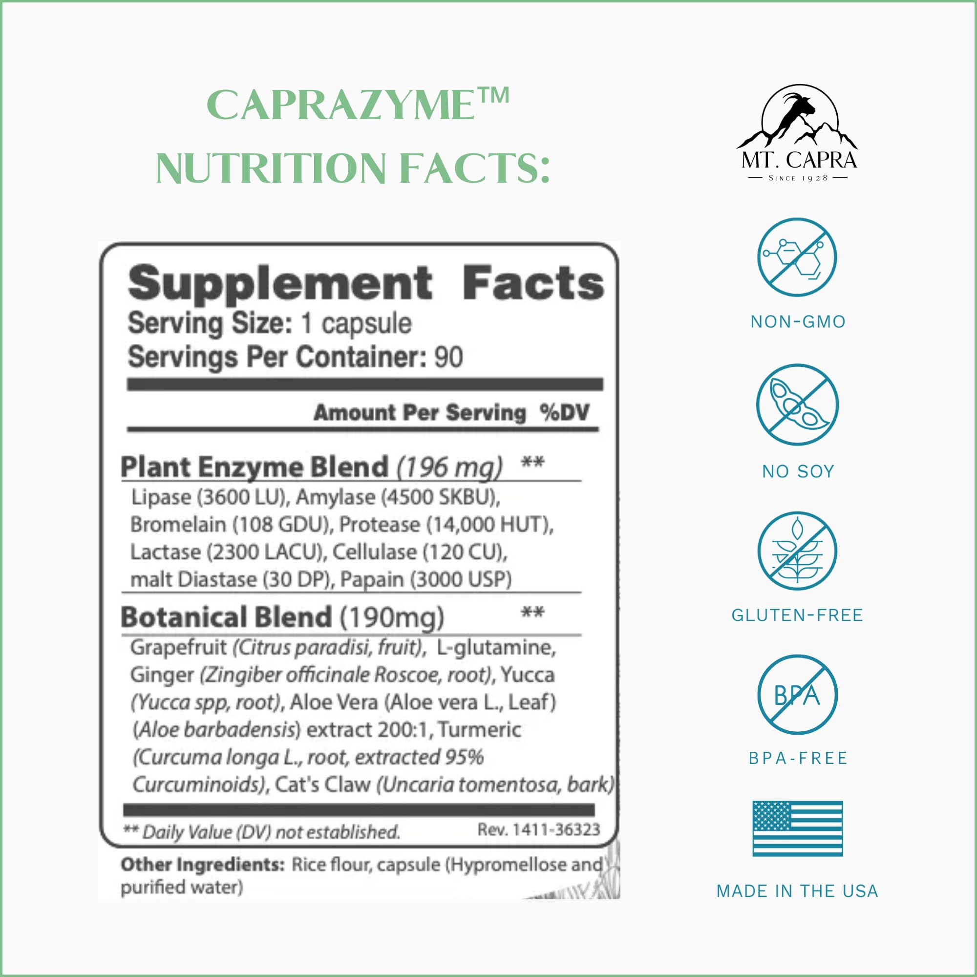 CapraZyme enzyme blend with amylase, lipase, bromelain, and protease