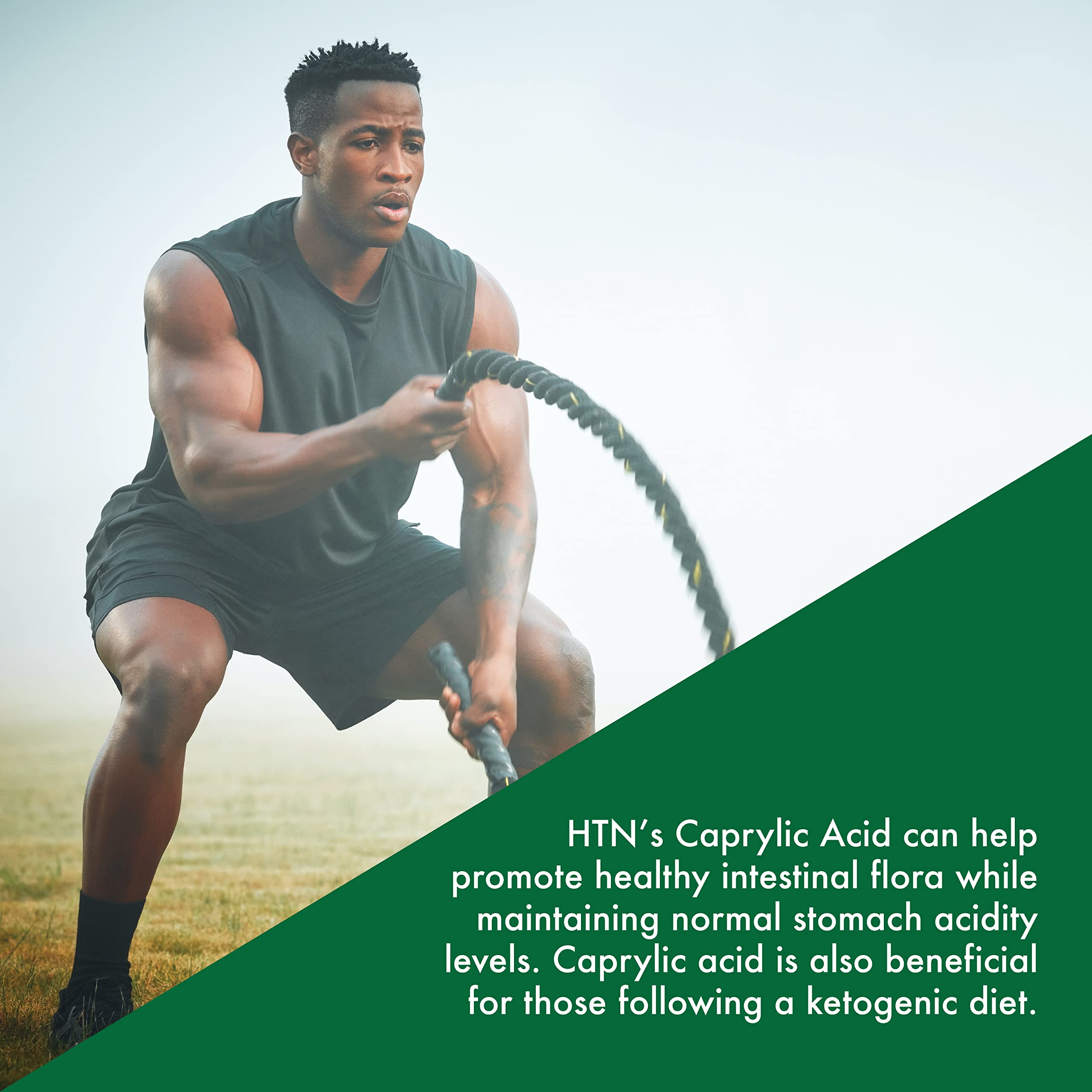 Softgels of Caprylic Acid 600 mg arranged in row