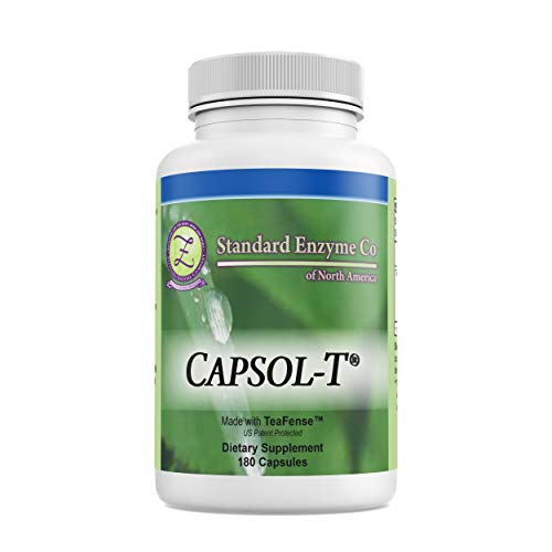 CAPSOL-T bottle with 180 capsules showing decaffeinated green tea and red chili pepper extracts