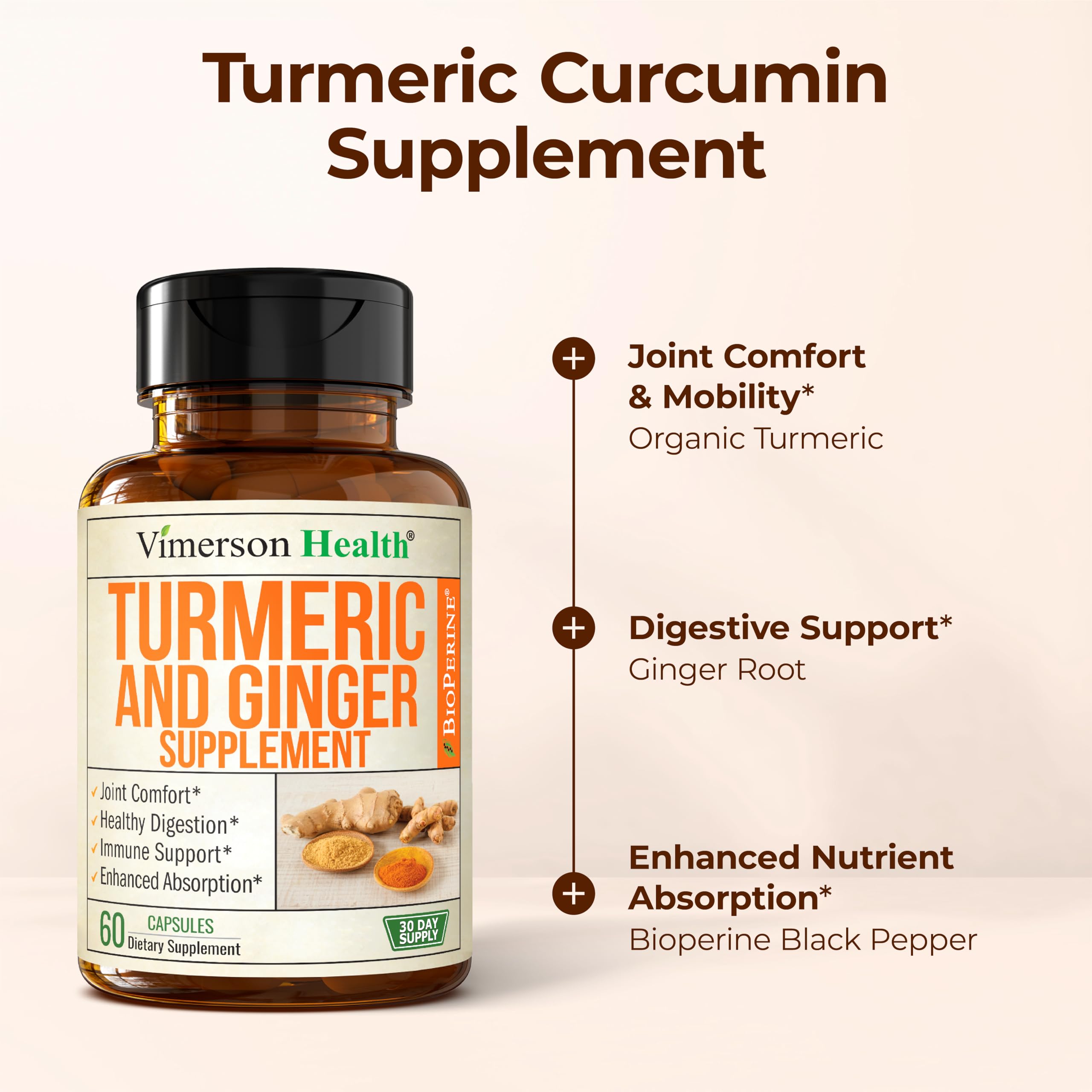 60-capsule bottle of turmeric curcumin supplement
