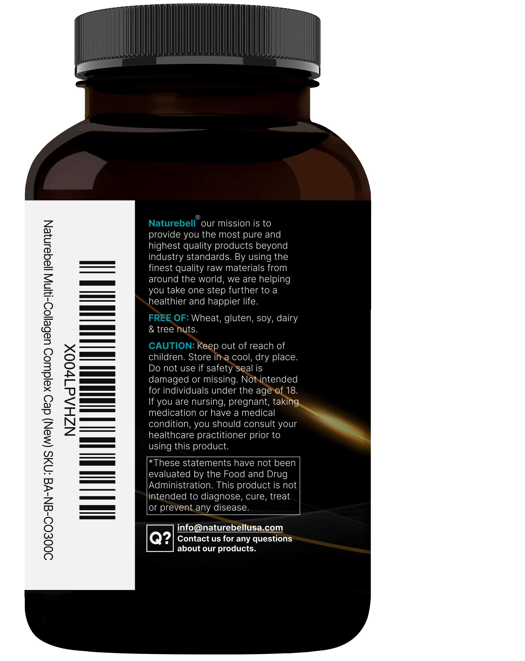 Close-up of collagen capsules in bottle