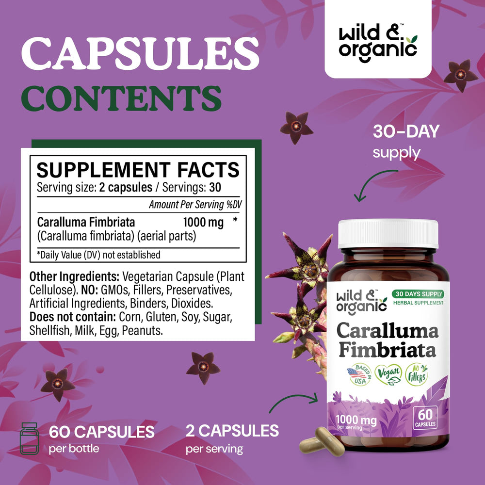 Close-up of Caralluma Fimbriata capsules 1000 mg