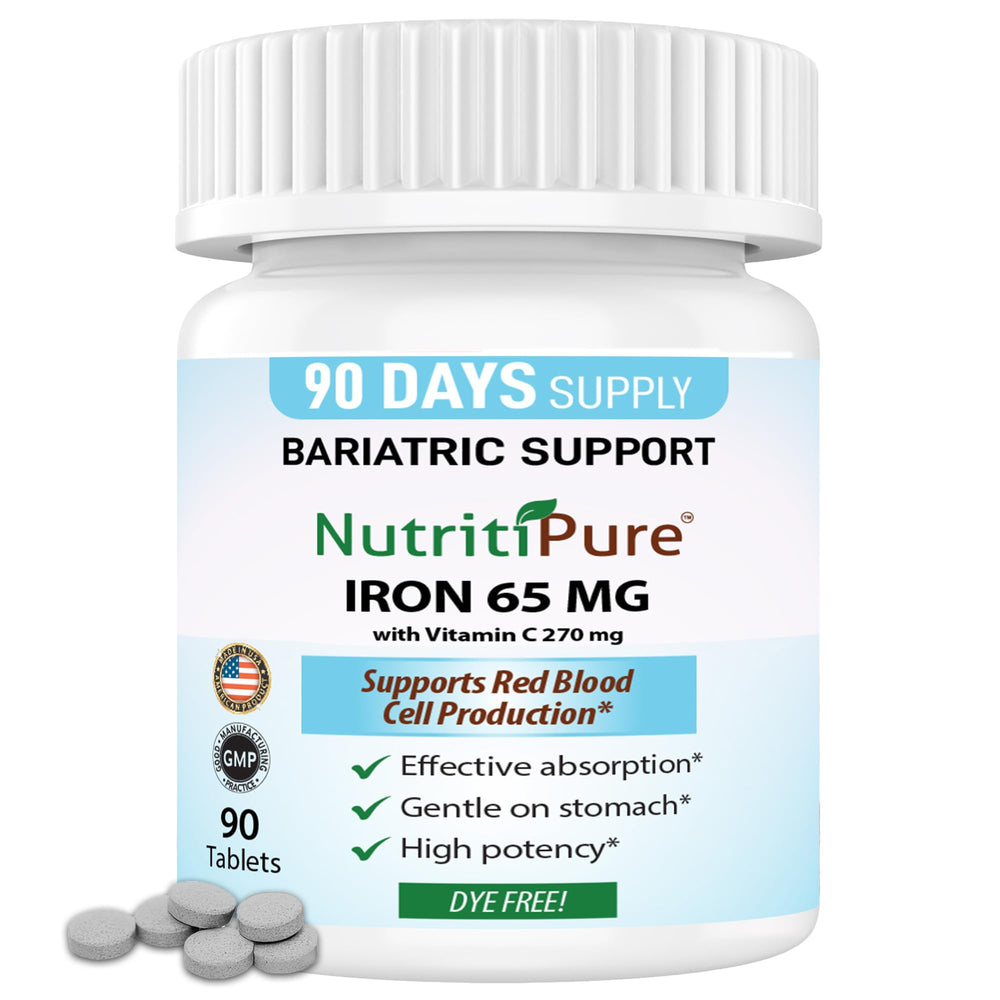 Bottle label for Carbonyl Iron 65 mg with Vitamin C 270 mg – 90 day supply