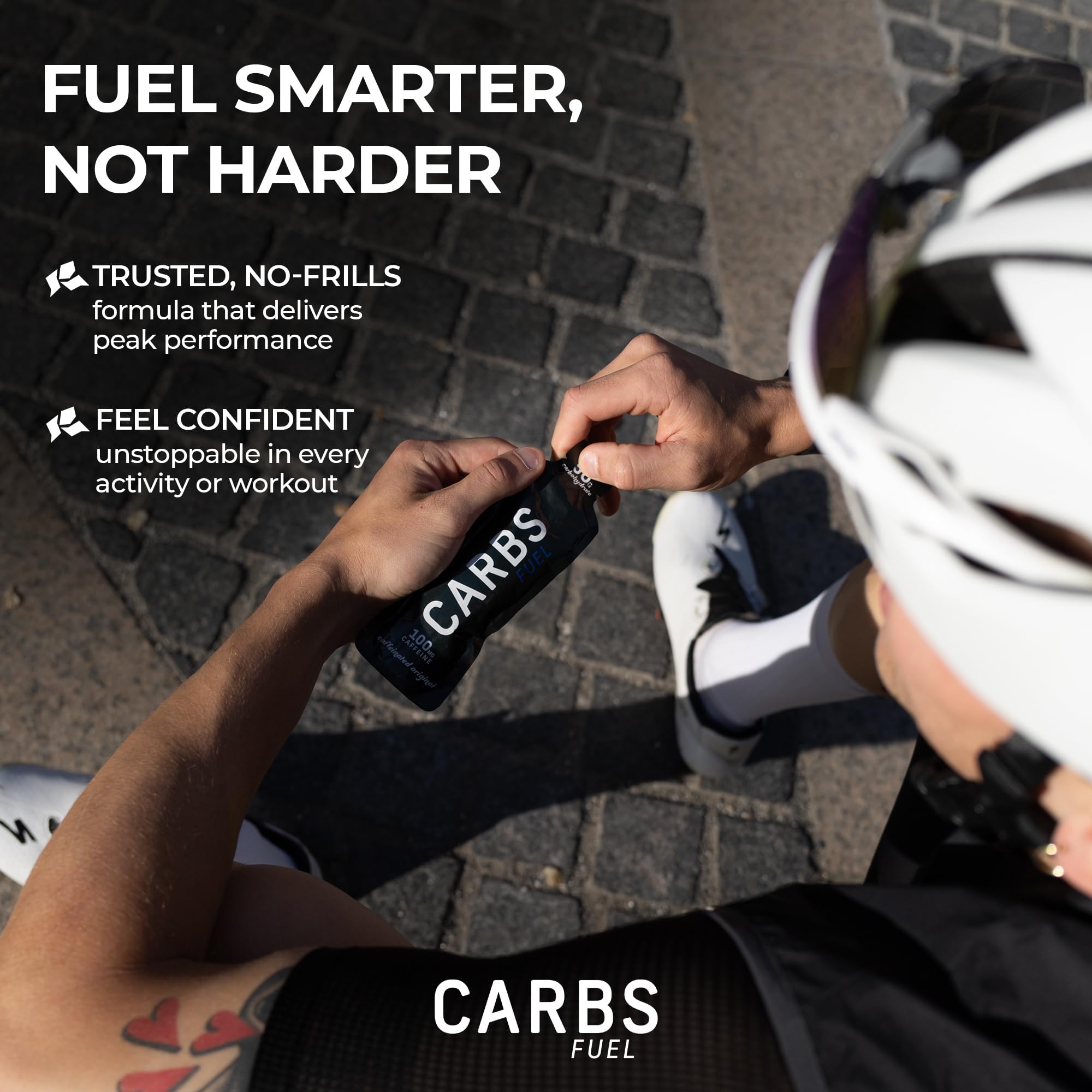 Carbs Fuel caffeinated original vegan-glutenfree-icon signals clean fueling.