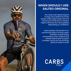Carbs Fuel Salted Original packaging box highlights 12 gels for endurance fueling.