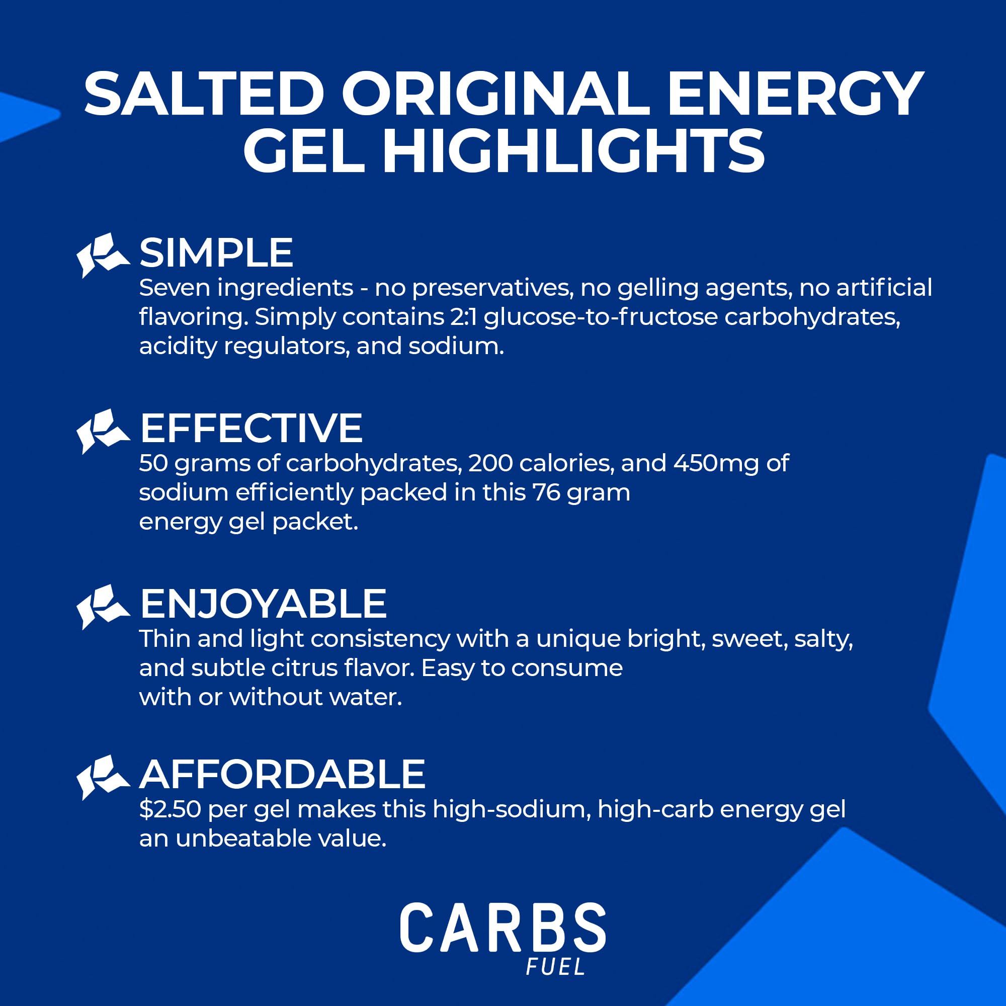 Carbs Fuel Salted Original gel thin texture aids easy consumption mid-run.