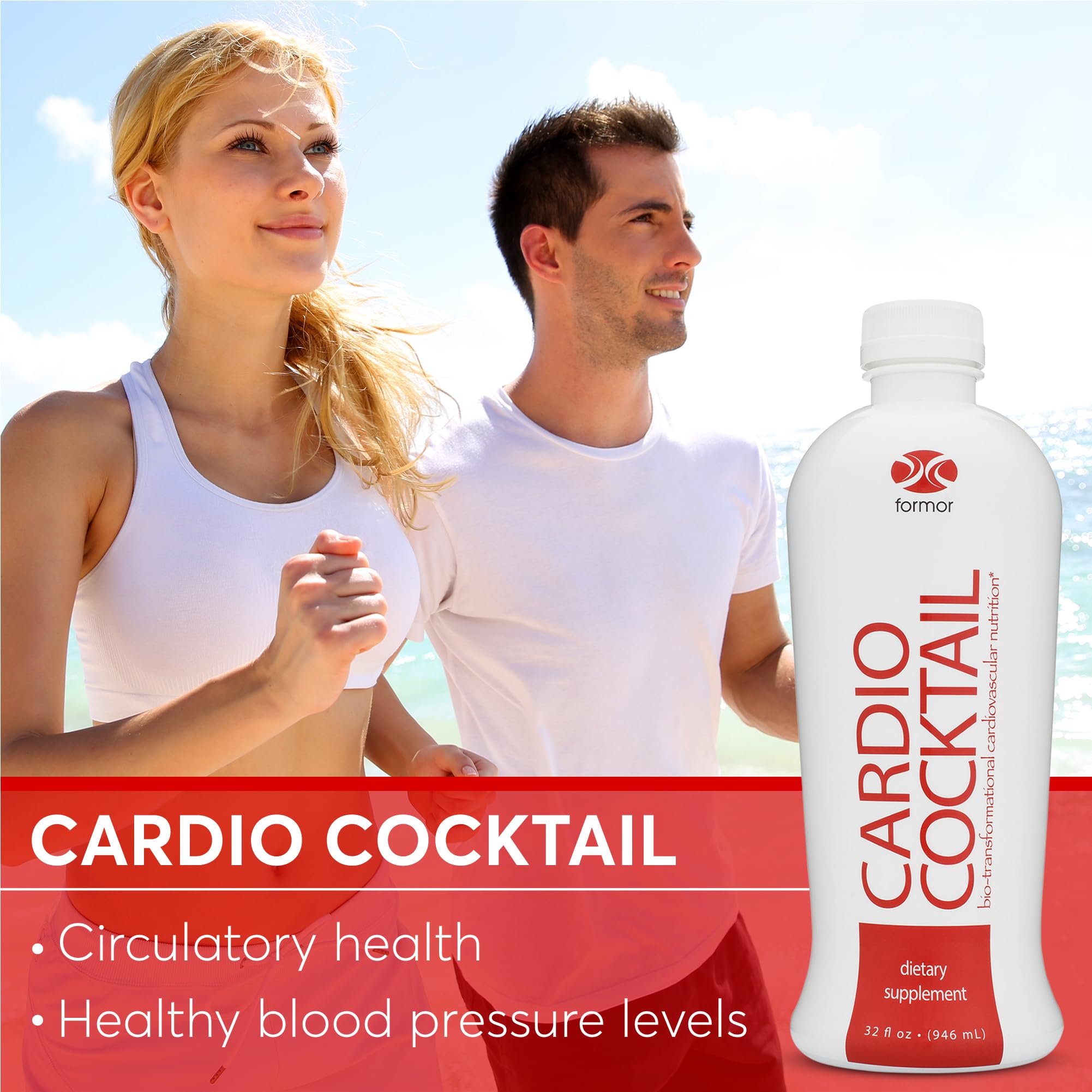 Healthy heart icon with Cardio Cocktail bottle