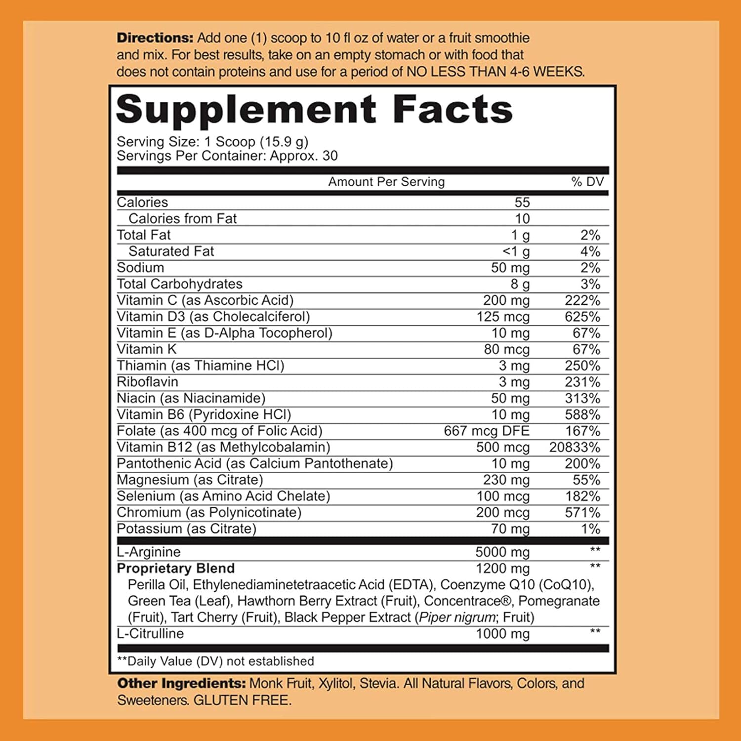Cardio Heart Health Powder bottle back nutrition information