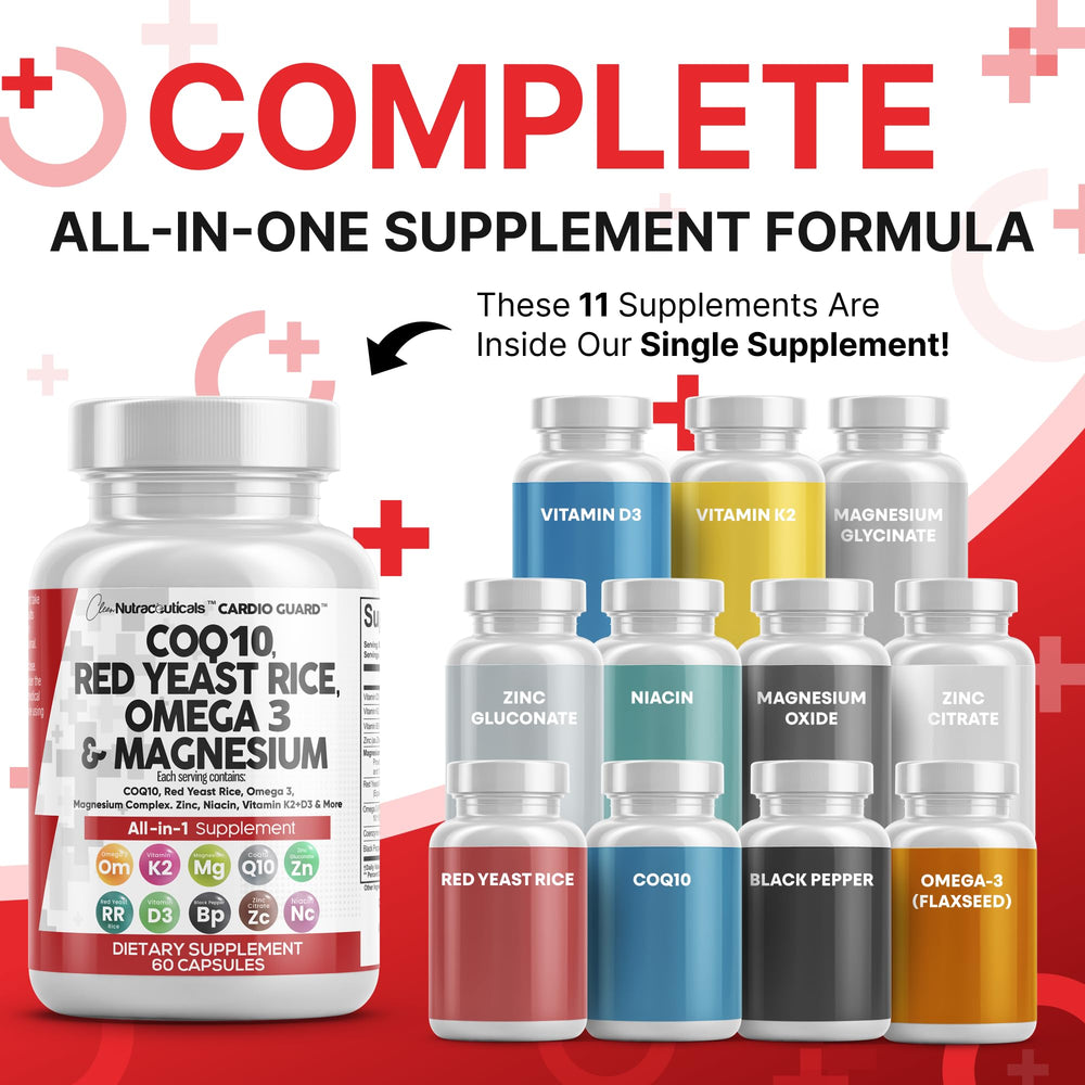 Close-up of CoQ10 and red yeast rice capsules