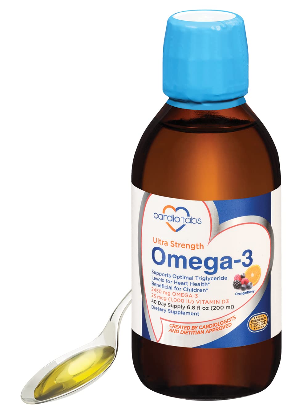 CardioTabs Ultra Strength Liquid Omega-3 + Vitamin D3 bottle front 6.8 fl oz