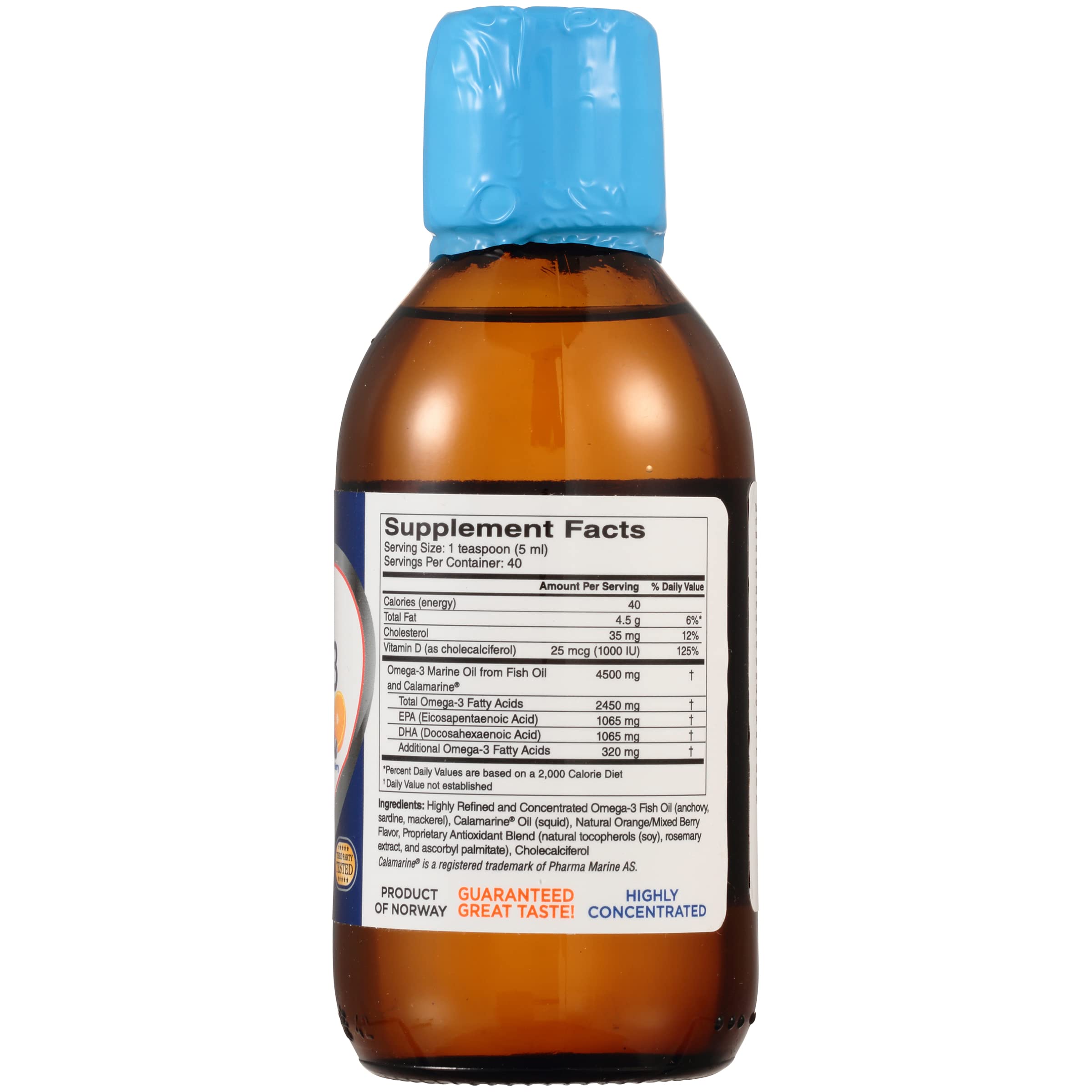 Close-up of label showing 4500mg omega-3 and 2130mg DHA/EPA