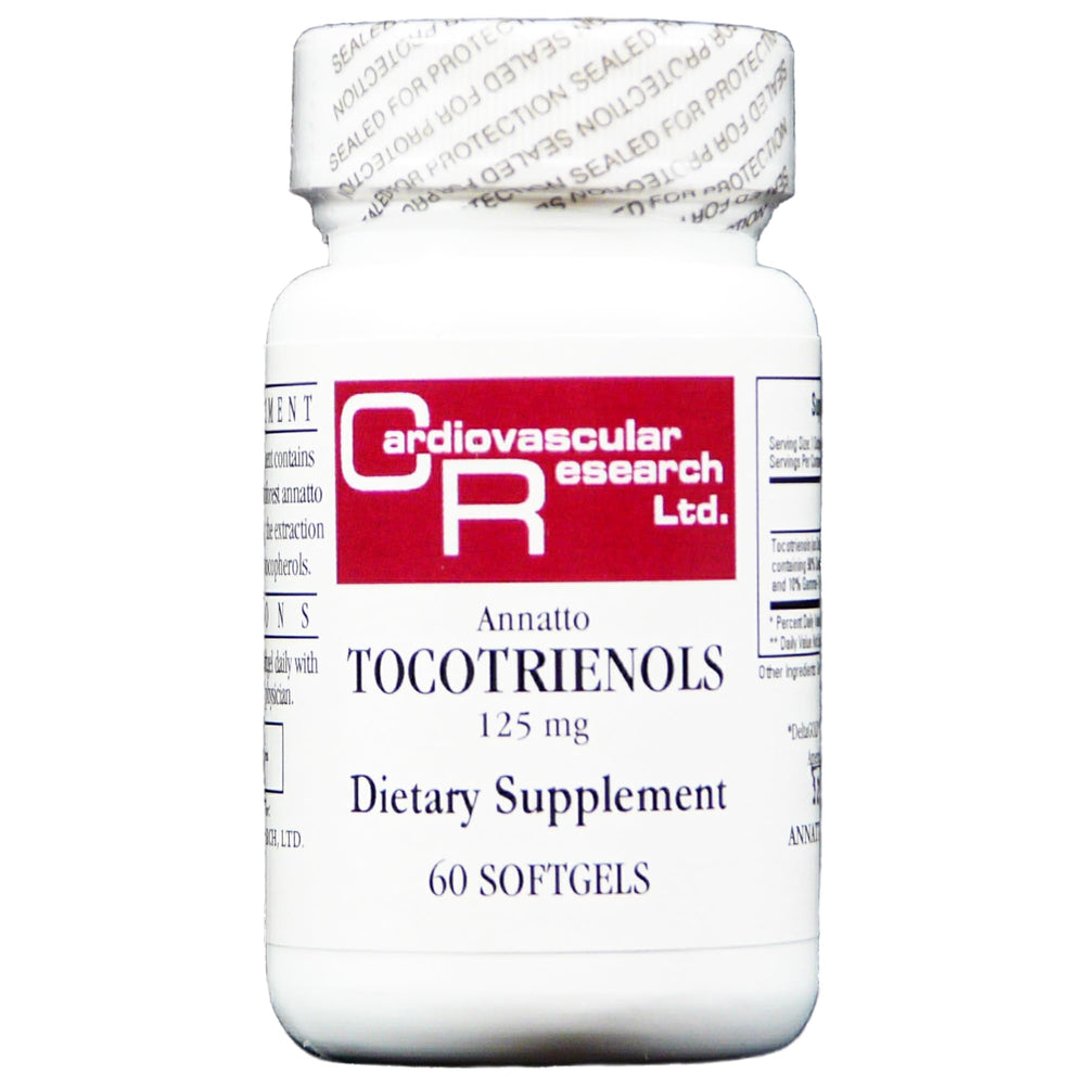 Front view of Cardiovascular Research Annatto Tocotrienols Vitamin E 125 mg 60-count bottle