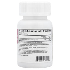 Close-up of bottle label showing 5 mg iron per capsule