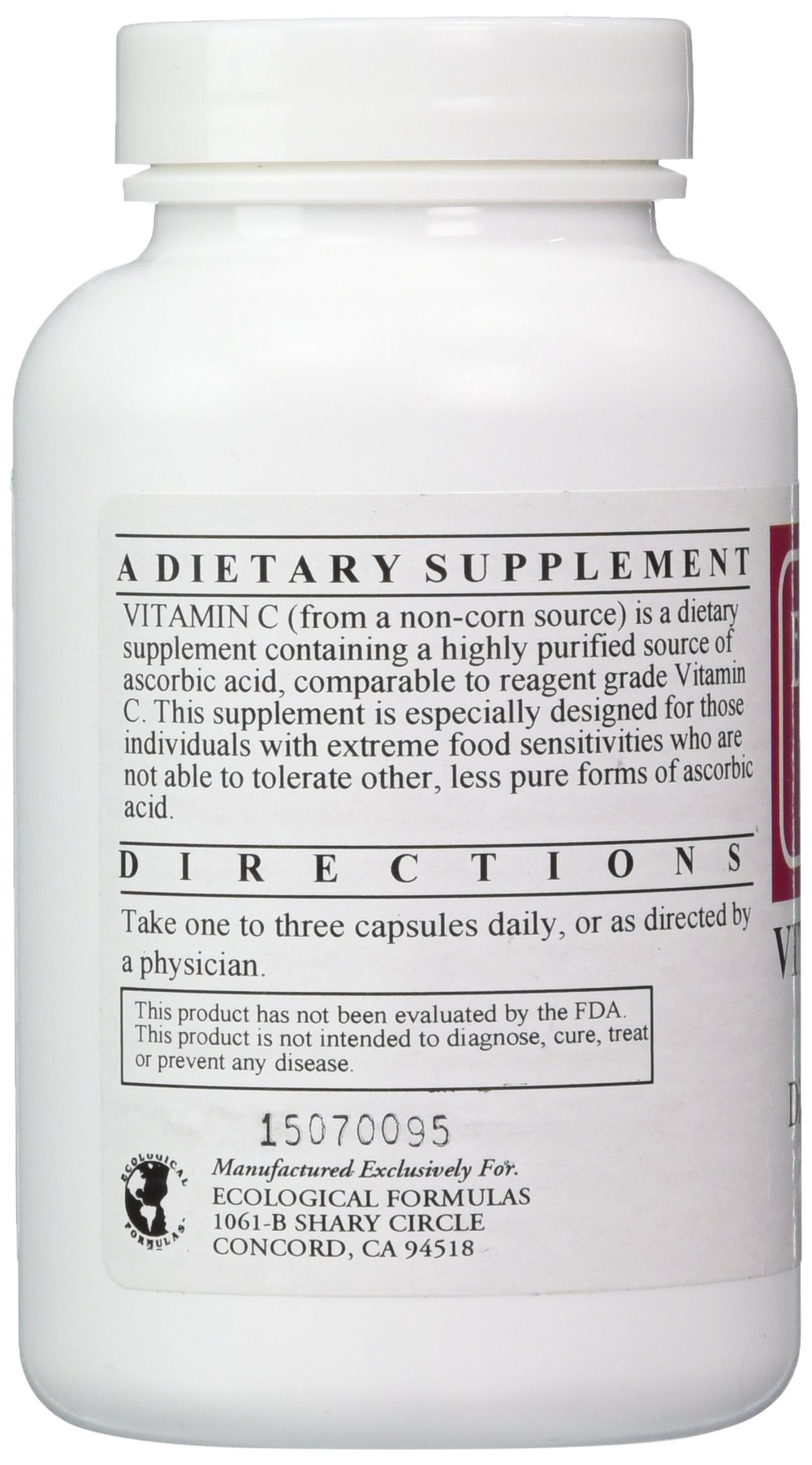 Close-up of Vitamin C-1000 capsules bottle label