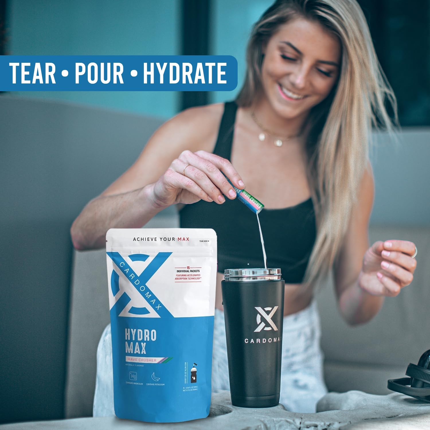 CardoMax Hydromax on the go packets close up emphasizing portability