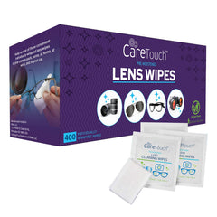Care Touch lens wipes box containing 400-count packaging