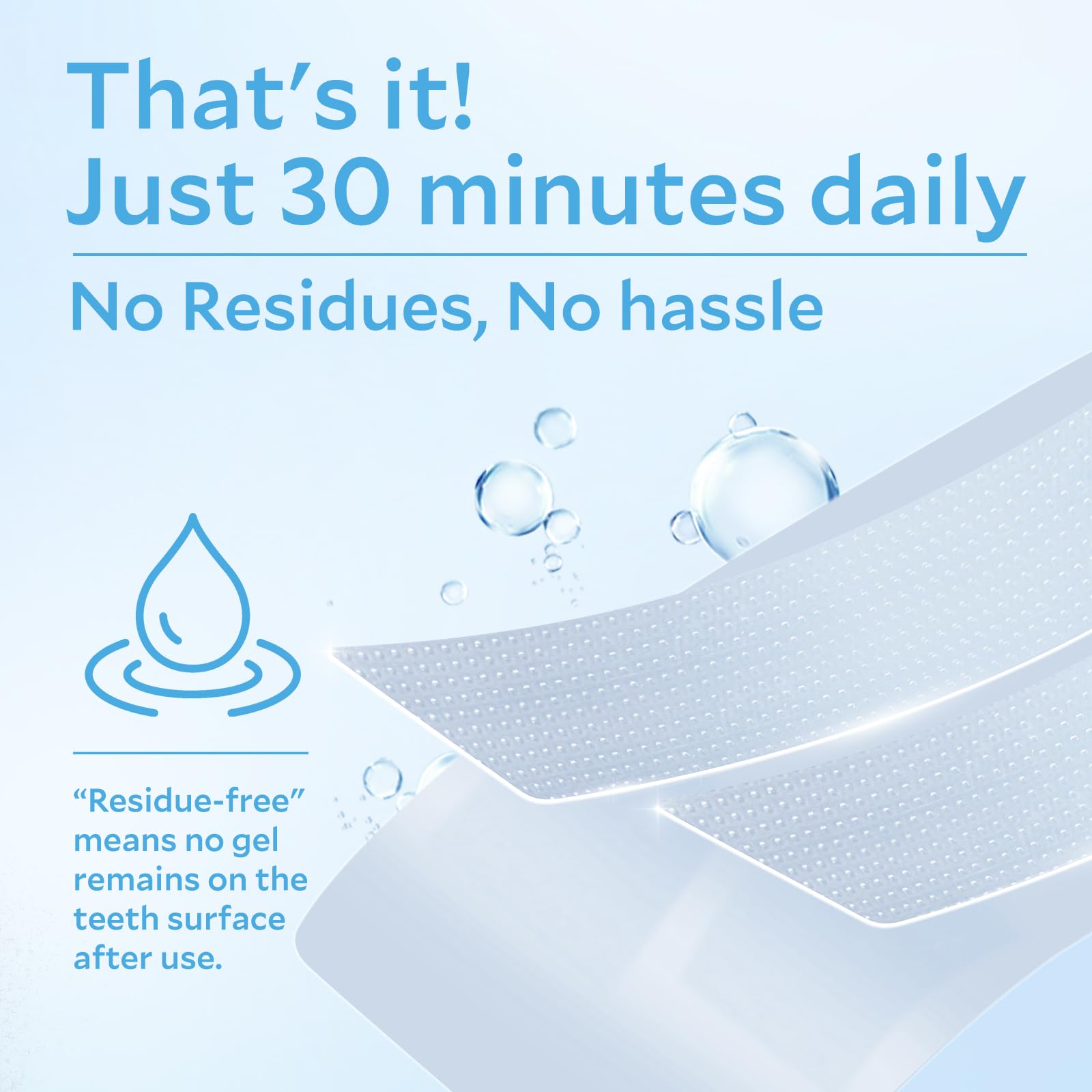 Thin, transparent, invisible whitening strips in use