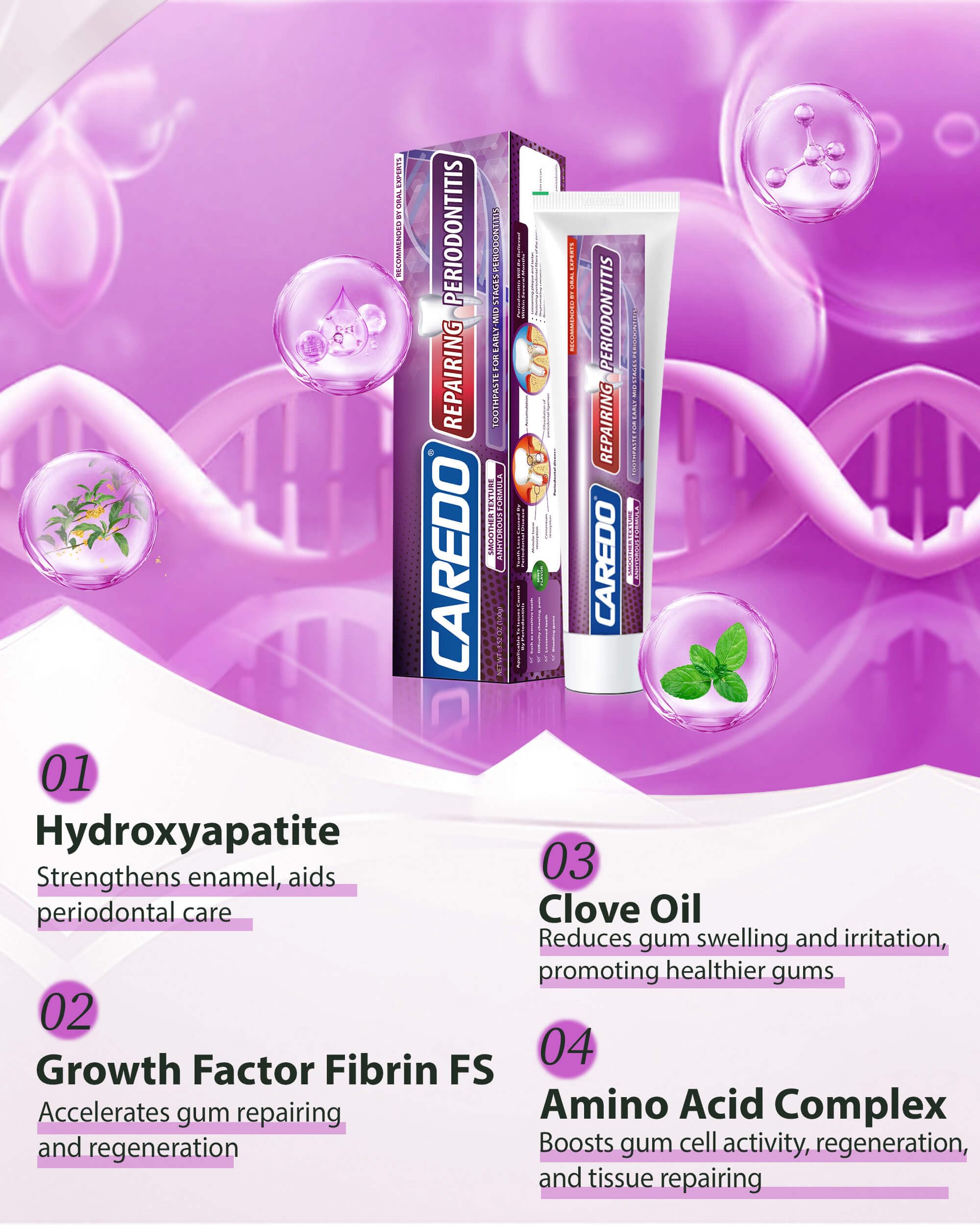 CAREDO toothpaste promoting gum health and fresh breath